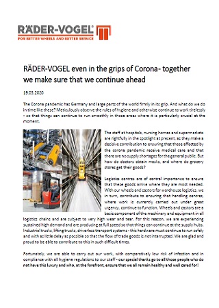 RÄDER-VOGEL even in the grips of Corona - together we make sure that we continue ahead